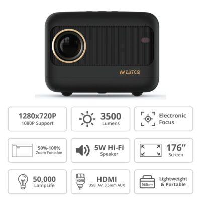 WZATCO Eve | Portable 720P Native Projector for Home